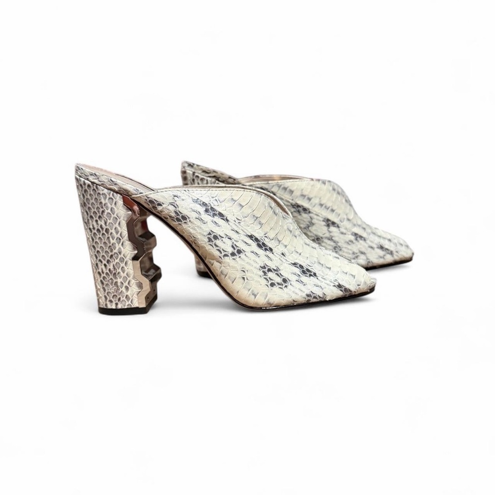 Louise Et Cie Neutral Snake-Print Leather Mule Heels